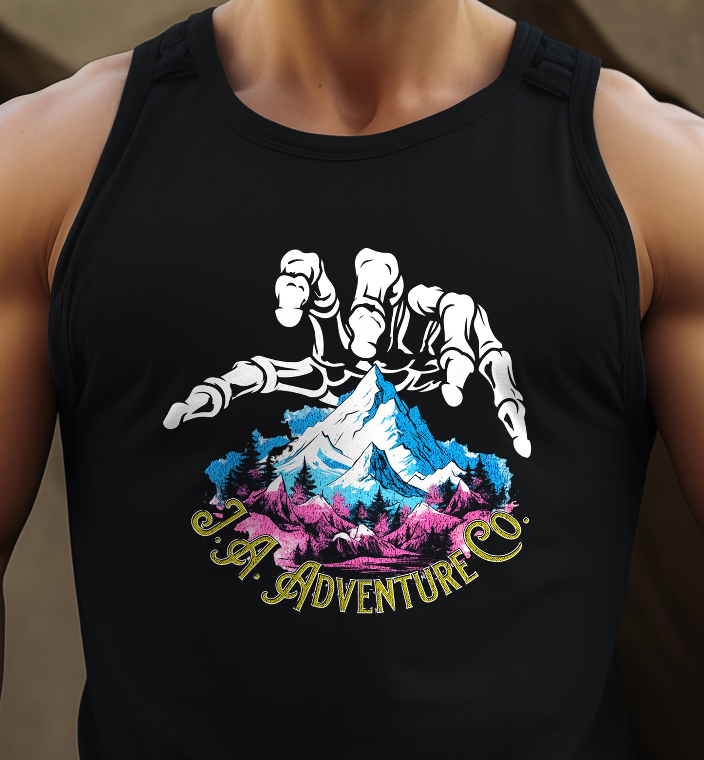 Adventure Mountain Rock Climbing Performance Muscle Skeleton Shirt men's Woman's Close Up