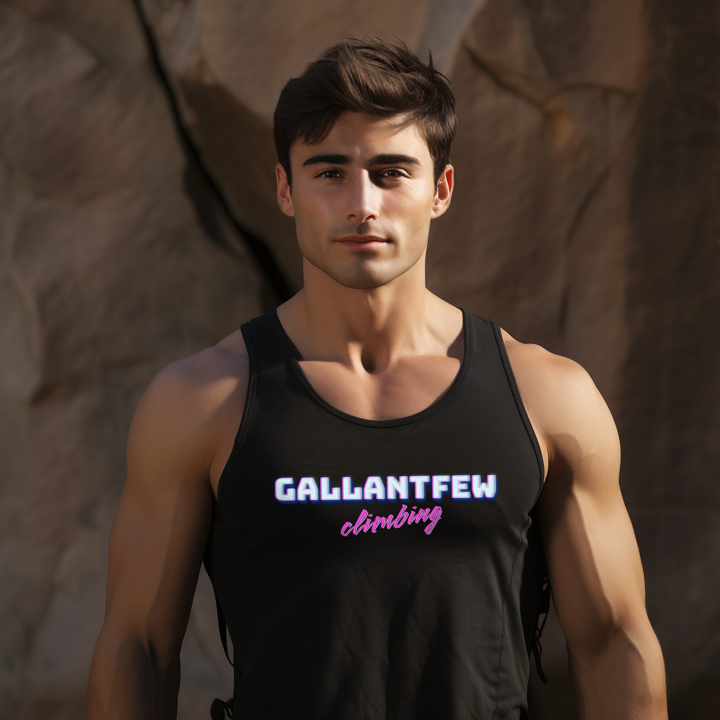 GallantFew Official 80s Rock Climbing Performance Muscle Tank Top Men's Woman's Tank Top Black Retro verse Close-Up