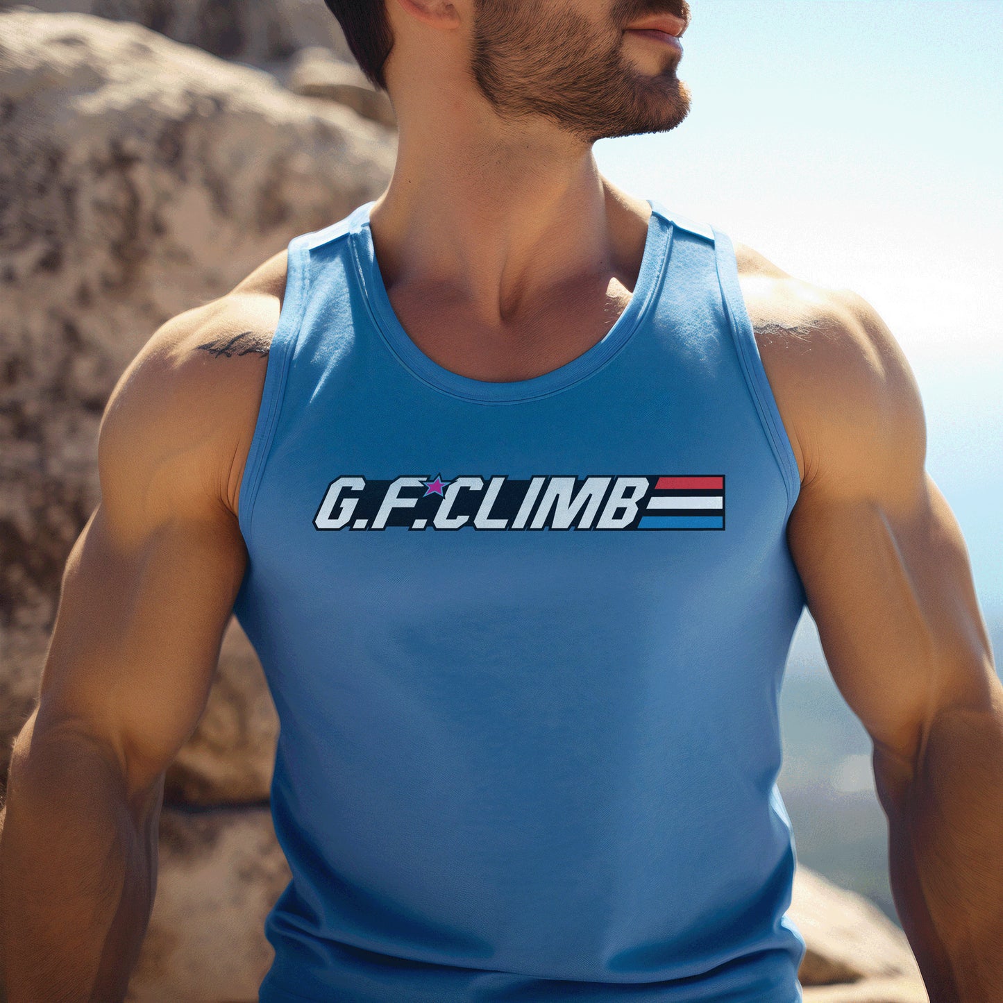 GallantFew Official Rock Climbing Performance Muscle Tank Top Men's Woman's Blue