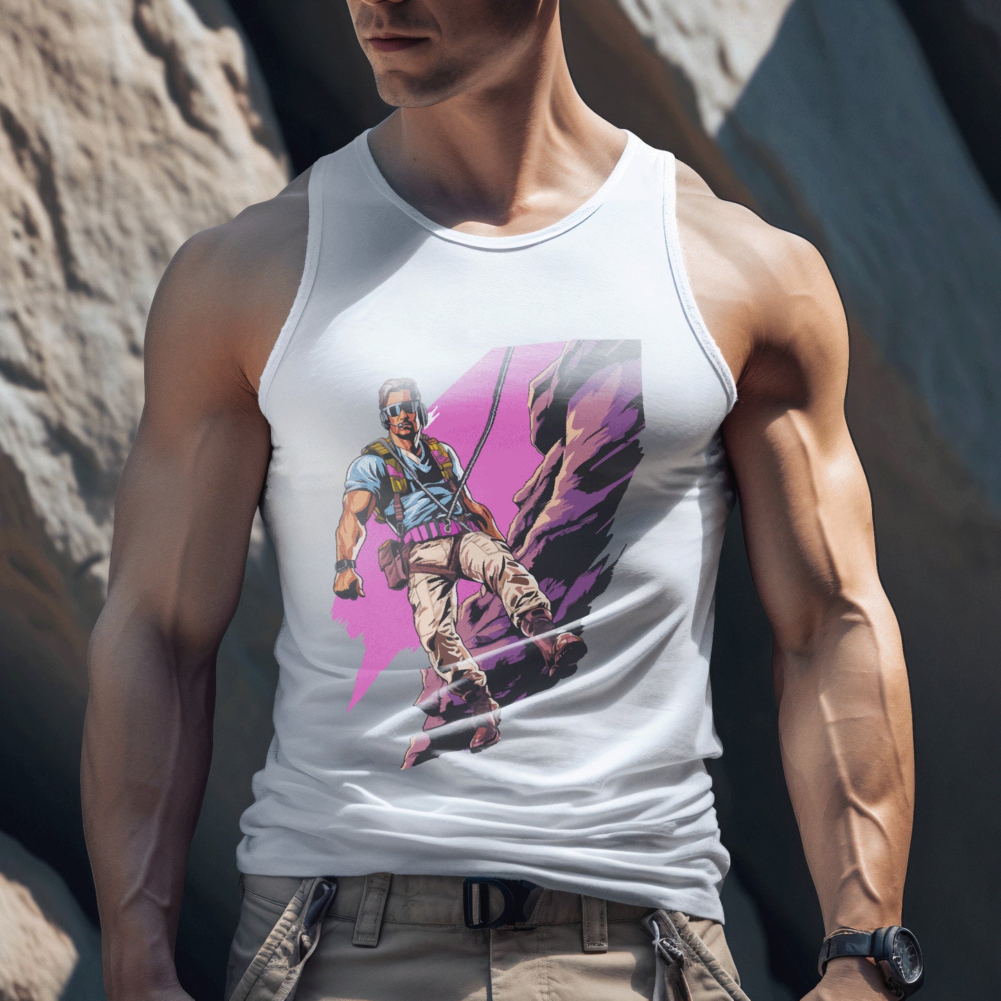 GallantFew Slick Shades Official Rock Climbing Performance Muscle Tank Top Men's Woman's White Front