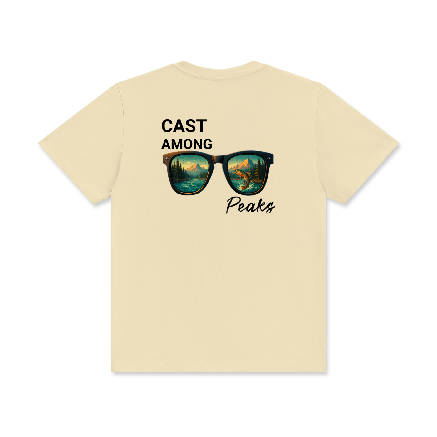 Patriot Anglers Mountain West “Cast Among Peaks” t-shirt front view with logo on chest, veteran fly fishing apparel.