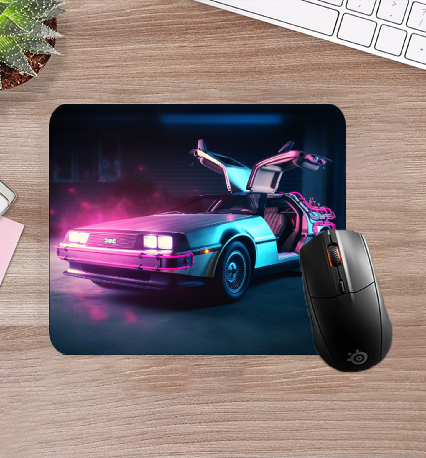 Neon DeLorean Mousepad