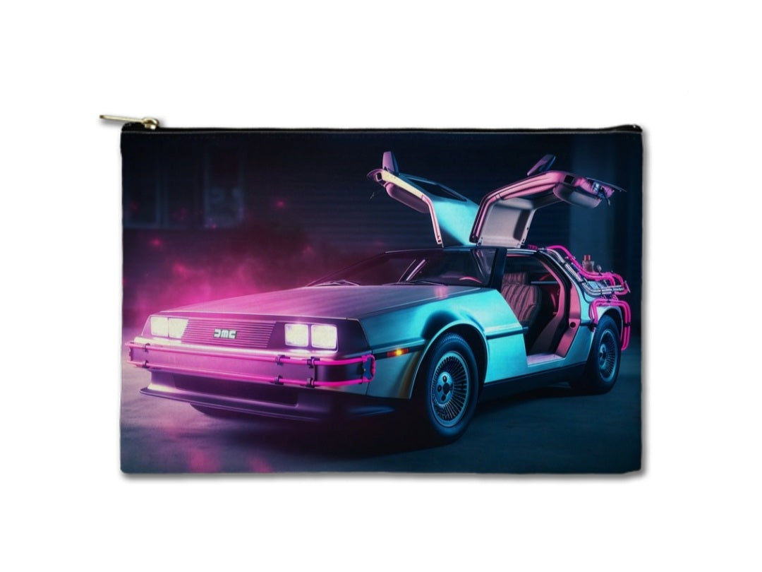 Neon DeLorean Zipper Pouch