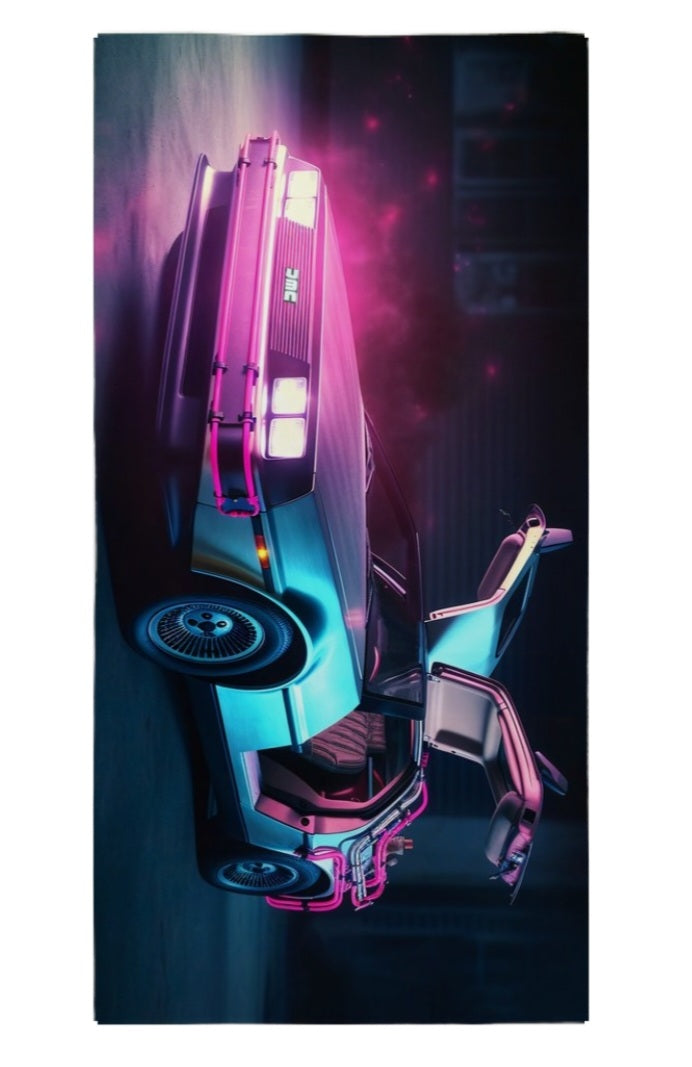 Neon DeLorean Beach Towel