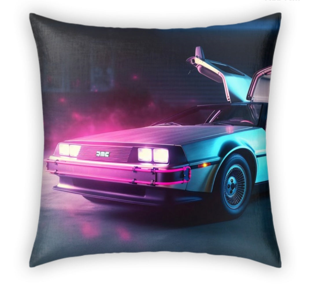 Neon DeLorean Pillow