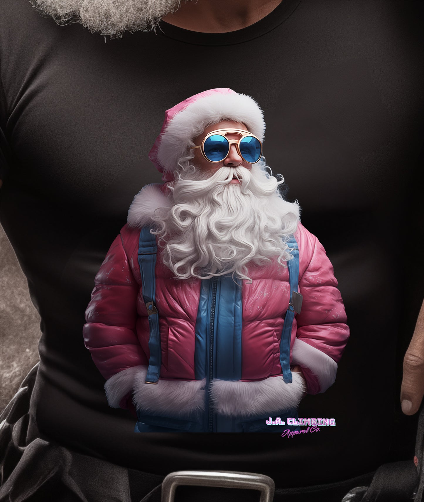 Snow Suit Santa Rock Climbing Performance Muscle Tank Top Men's Woman's Black Christmas Close-Up