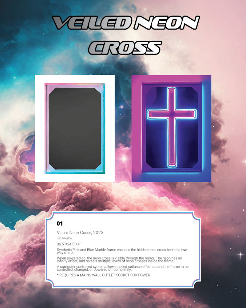 Veiled Neon Cross by Jake Ashley featuring hidden neon cross with infinity effect