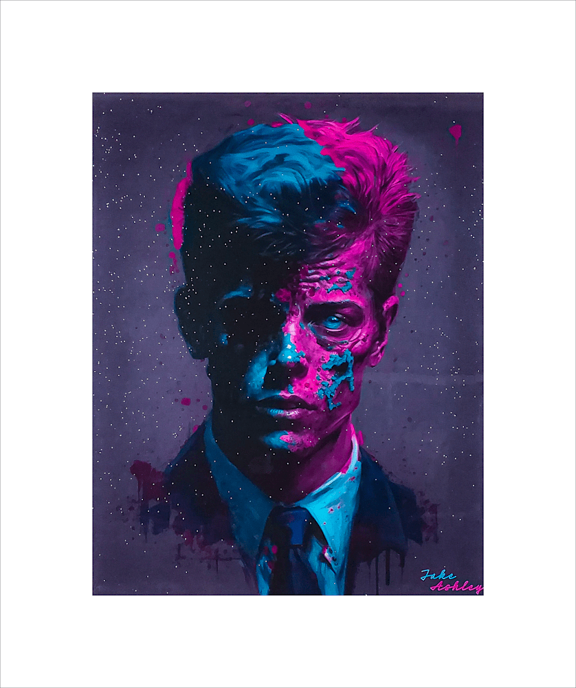 Jake Ashley's original Young JFK mixed media artwork – glittered resin over vinyl and acrylic