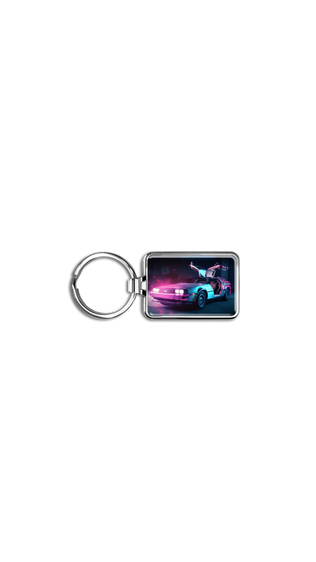 Neon DeLorean Keychain