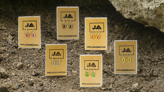 Climbing-inspired acrylic earrings in vibrant colors