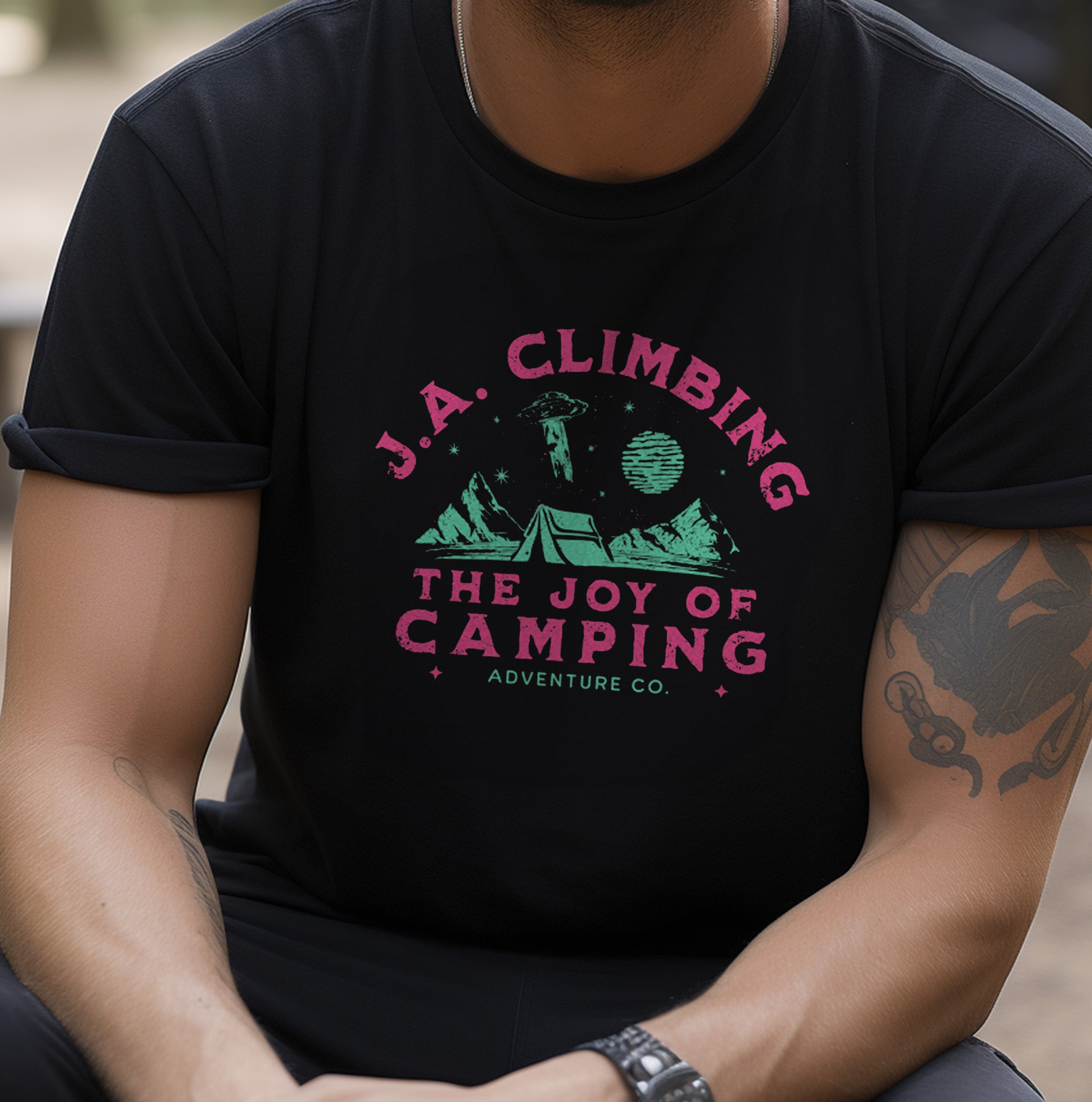 The Joy Of Camping Rock Climbing Shirt Men's Woman's Close-Up
