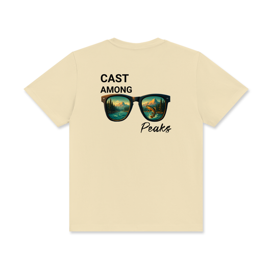 Patriot Anglers Mountain West “Cast Among Peaks” t-shirt front view with logo on chest, veteran fly fishing apparel.