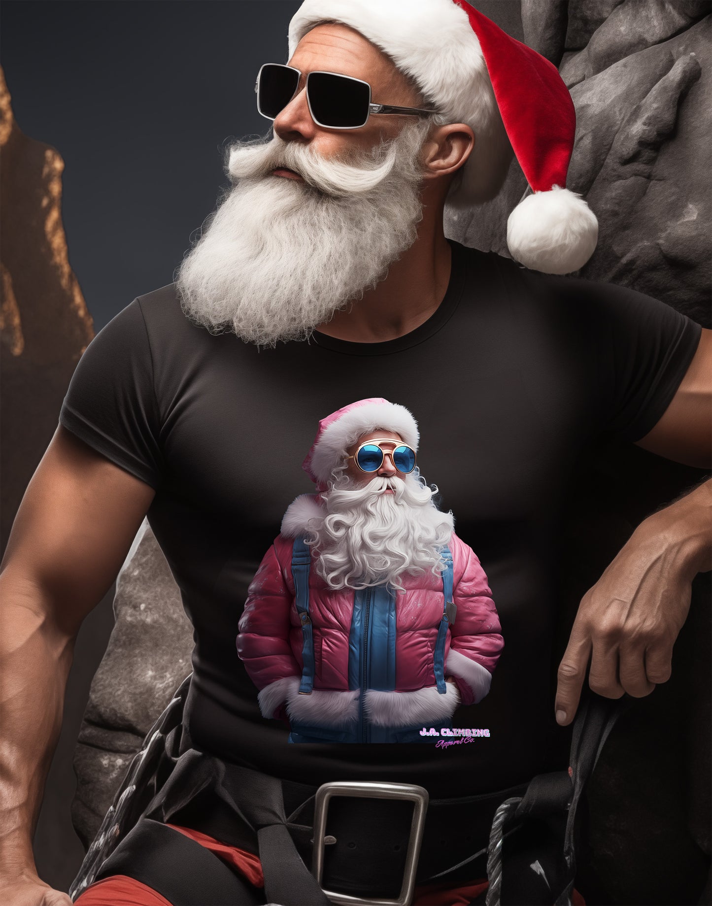 Snow Suit Santa Rock Climbing Performance Muscle Tank Top Men's Woman's Black Christmas Gift