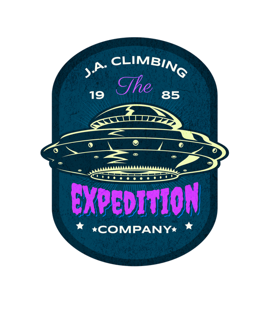 "J.A. Climbing Expedition Company" Flying Saucer Rock Climbing Holographic Sticker