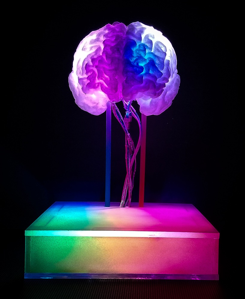 BrainStorm by Jake Ashley – 2019 mixed media sculpture with LED lighting

