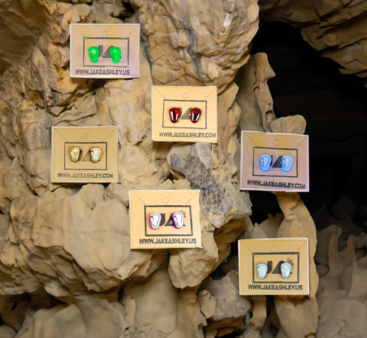 Climbing-inspired laser-cut acrylic stud earrings with sterling silver posts