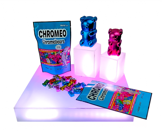 Chromeo Chromebears" Display Installation by Jake Ashley – mixed media sculpture with lighted base