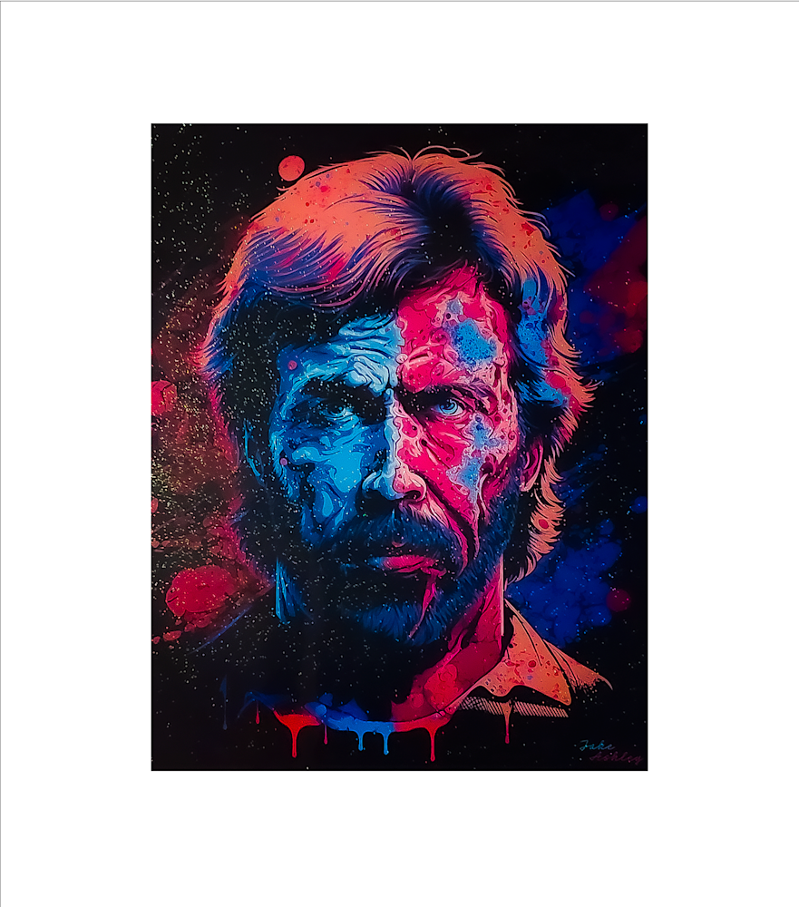 Jake Ashley's original Chuck Norris mixed media artwork – glittered resin over vinyl and acrylic